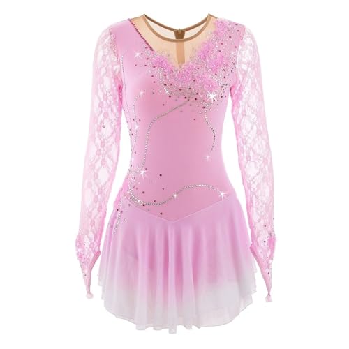 Custom Figure Skating Clothing for Women and Girls Handmade Stage Performance Skating Suit (Color : Pink, Size : 130CM)