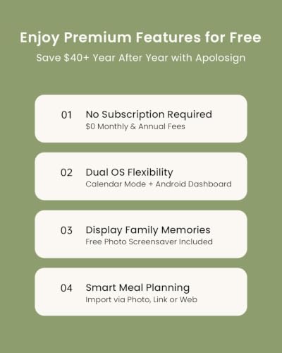 Image of Apolosign 15.6-inch Digital Family Calendar, No Subscription Fee, Smart Wall Planner with Calendar Sync, Chore Chart & Touchscreen Display for Busy Families, Dual Mode, with Stand(Black)
