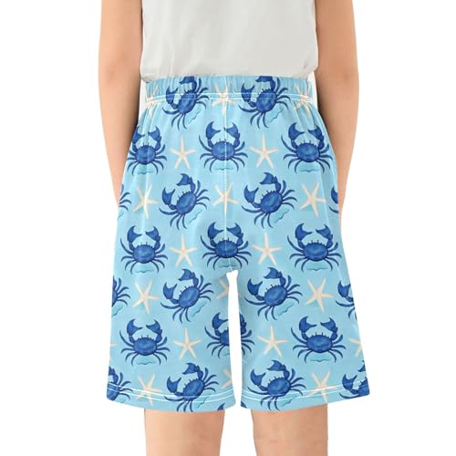 ALAZA Blue Crab Starfish Blue Pajama Shorts Sleep Shorts Pant Lounge Pajama Bottoms Elastic Waist with Pockets2
