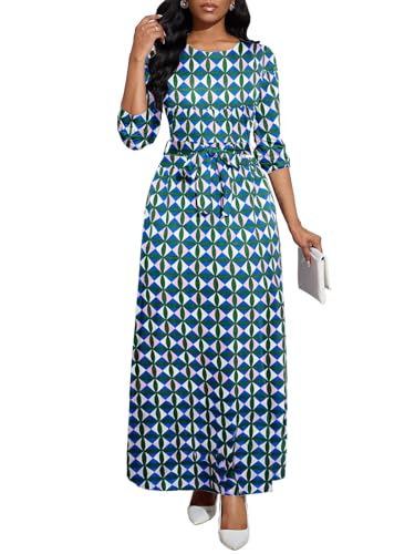 Image of BubFee Long Dress for Women Casual Long Sleeve Dresses Maxi Dress Empire Waist Loose with Belt
