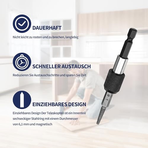 Schraubenausdreher Set, 6 Stück Linksausdreher Set Profi, Profi Ausdreher Set, Schraubenentferner, Ausdrehwerkzeug mit Stecknuss Adapter, Magnetischem Bithalter, für Beschädigte Schrauben, Rohre