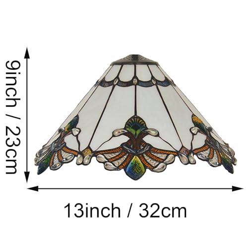 Image of Mission Lamp Shade Replacement Green Red White Tiffany Stained Glass Lampshade Only with Cap Fit for Table Lamp Floor Lamp Reading Desk Lamp Ceiling Pendant Light Chandelier,White,13in