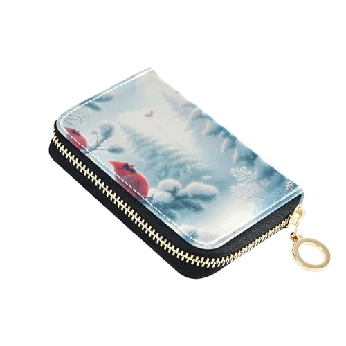 Minimalist Women's Wallet Zip Around RFID Blocking Credit Card Holders Winter Red Birds Snow Coin Purse Wallet with Zipper