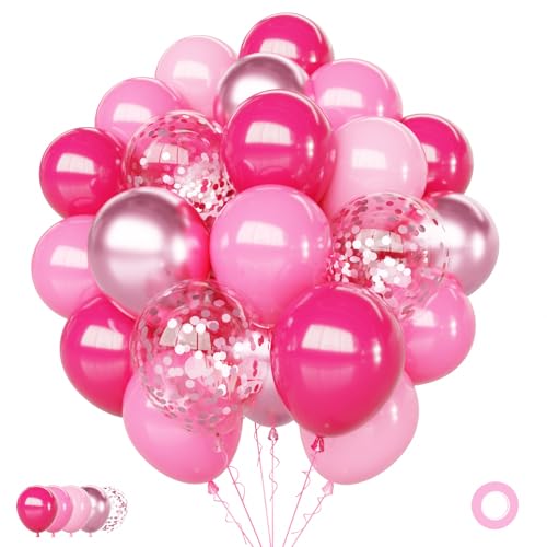 Image of Pink Balloons Set, 65Pcs 12Inch Hot Pink Latex Balloons Baby Light Pink Balloon for Girls Women Baby Shower Wedding Valentine's Day