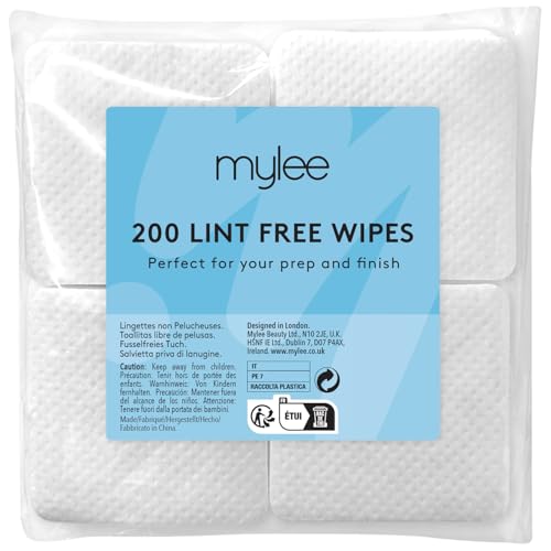 Mylee Toallitas de uñas sin pelusa x200, almohadillas suaves y absorbentes para manicura y pedicura, para eliminar, preparar, limpiar y refiniar esmalte de uñas de gel, uso profesional y doméstico