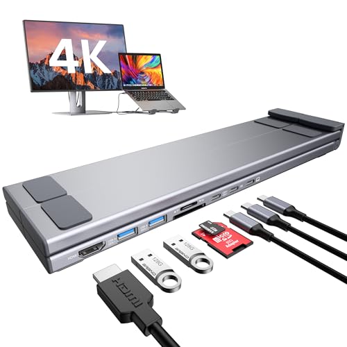 Mukiya USB C Laptop Docking Station Stand, Dock Tablet Stand, 8 in 1 USB C Hub with 4K HDMI, 2 USB 3.0, PD 100W, Universal Computer Holder Dock Station for MacBook Pro/Air/Dell/HP/Surface/Lenovo