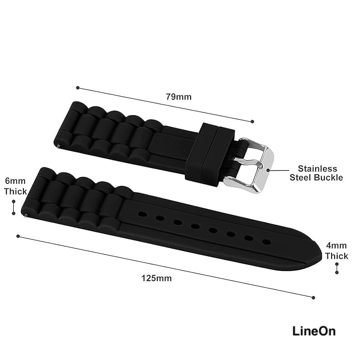 Image of Lineon Men's BLACK Silicone Rubber Watch Straps Bands Waterproof For Fossil Bannon, Machine, Watch Replacement with Installation Tools and Pins (Include)