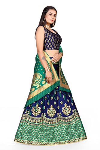 Image of LAHER Girl's Casual Wear Heavy Banarsi Jacquard Soft Silk Bridal Semi-Stitched Lehanga Choli With Dupatta Set.