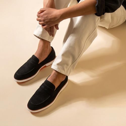 Image of HAYES LONDON Italian Suede Leather Loafers for Men | Casual Slip-On Shoes | Breathable & Lightweight Summer Wear | Comfortable Walking Shoes