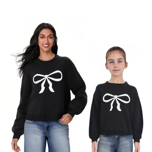 Image of Mommy and Me Matching Sweaters Outfits Heart Graphic Sweater Family Matching Clothes Long Sleeve Pullover Tops