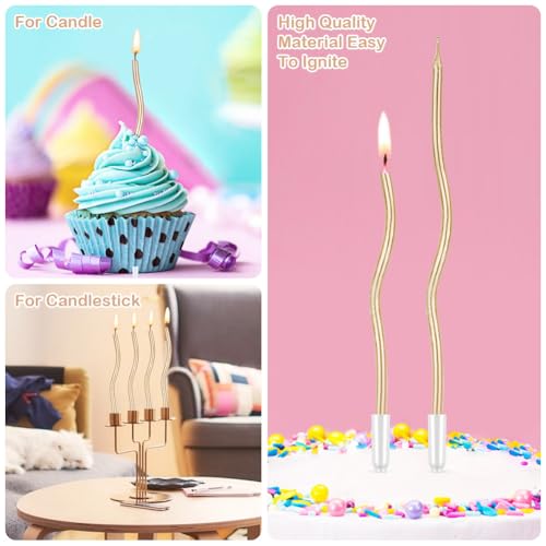 Miniatura 4 de Uraqt 24 Velas De Cumpleaños En Espiral, Velas De Cumpleaños En Espiral En Soportes, Velas Metálicas Largas Y Delgadas Para Cupcakes Para Cumpleaños, Baby Shower, Graduación Espiral De Champán