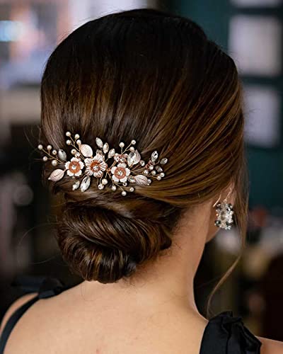 Sweetv Handmade Rose Gold Bridal Hair Comb Clip For Wedding Hair Accessories For Brides,Wedding Hair Pieces For Brides Women #TOP2