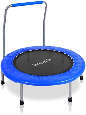 Kids Highly Elastic Sports Trampoline – 26” Space Saver Heavy Duty Portable Foldable Jumping Mat w/Coil Spring, Padded Frame Cover, 24″ Padded Handrail, Kit Bag, Safe for Kids – SereneLife