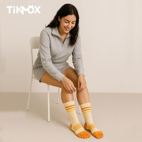 Image of Womens Crew Toe Sock, Colorful Cotton Toe Socks for women Arch Support, Casual Calf Running Five-Toe Design(3&6pairs)