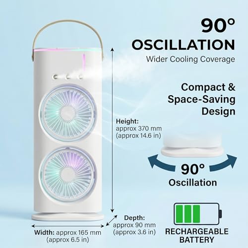 Image of Mini Air Cooler USB Rechargeable Fan with Spray Mist & Remote