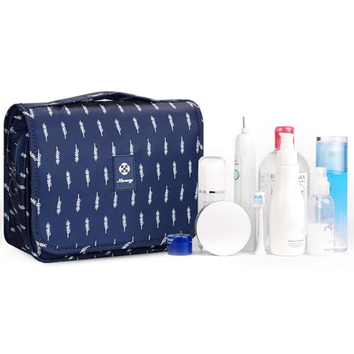 Image of Narwey Small Hanging Travel Toiletry Bag for Women, Travel Bag for Toiletries, Makeup Bag Organizer Make Up Bags Cosmetic Bags for Girls, Blue Feather
