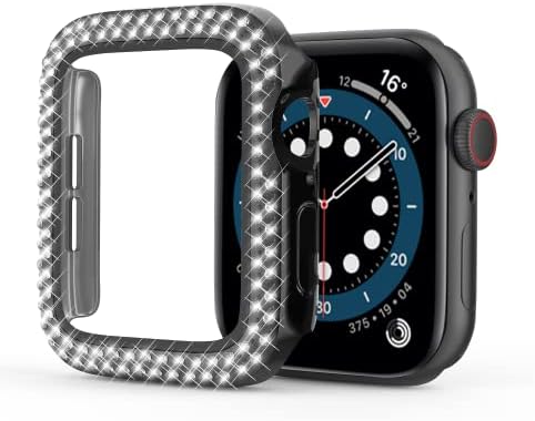 VAKS for Apple Watch Case 40mm Series 6 5 4 SE with Tempered Glass Screen Protector,Double Bling Case Crystal Diamond Frame Protective for iWatch 40mm, Black