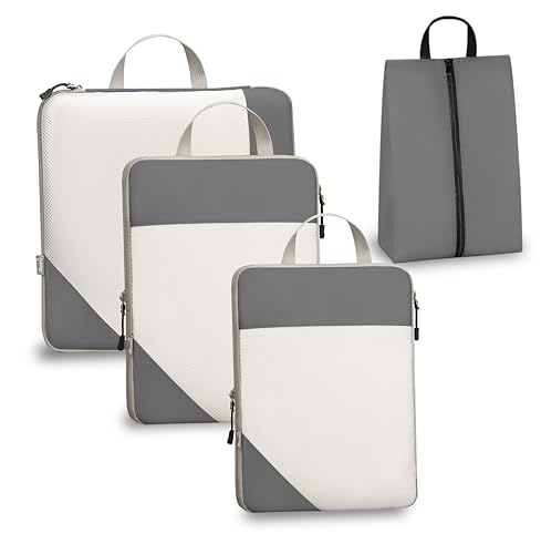 Sonnetto Compression Travel Packing Cubes with White Mesh, Grey, 4Pcs