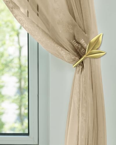 Gold Curtain Holdbacks 2 Pack Metal Olive Leaf Curtain Tiebacks Wall Mounted Curtain Holders for Wall Curtain Pull Back Hooks Decorative Curtain Side Hooks for Drapes and Curtains