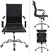 Devoko Office Desk Chair Mid Back Leather Height Adjustable Swivel Ribbed Chairs Ergonomic Executive Conference Task Chair with Arms (Black)