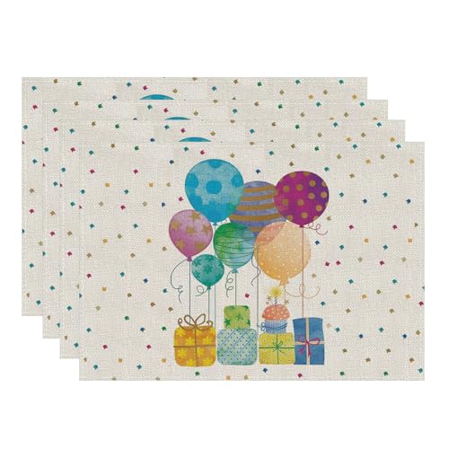 Zaew SSAQW Happy Birthday Placemats Set Of 4 Balloon Gift Table Mats Party Table Decorations 12X18 Inch cover