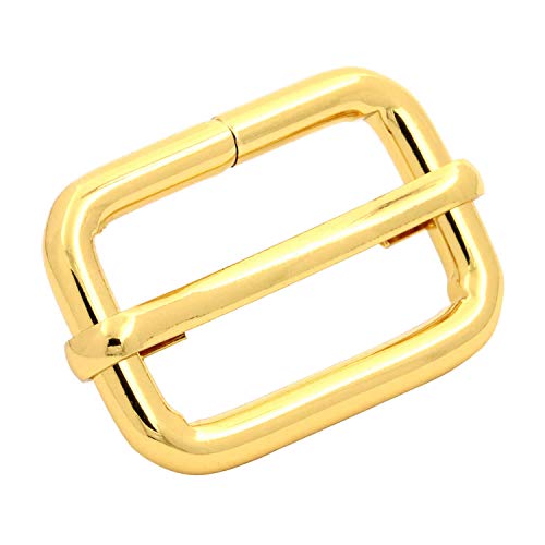 BIKICOCO Metal Slide Adjuster Buckle Tri-Glides with Movable Center Bar, for Straps, 1 x 0.6 Inch, Gold, Pack of 20