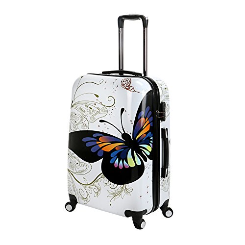 24 in White Butterfly Upright Spinner Travel Luggage Suitcase 4 Wheel Cabin Trolley Set