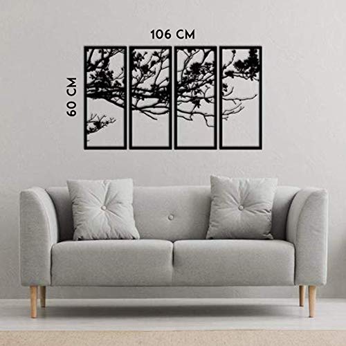 Northshire 4 Panels Tree Of Life Metal Wall Art For Living Room 10" X 24" (Each Panel) - Branch Wall Decor #TOP6