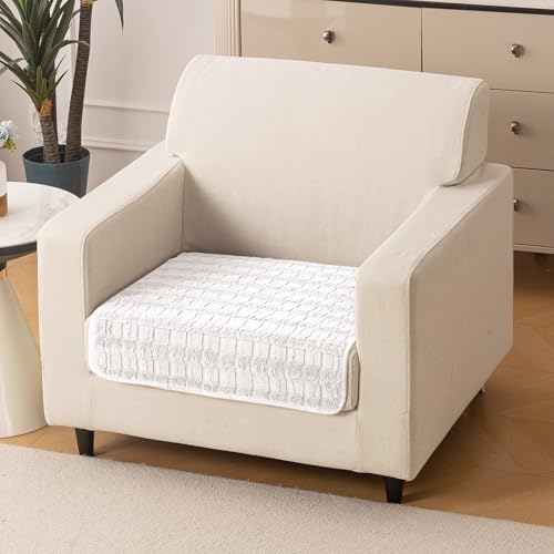 Image of HOKIPO 'Plush Haven' Premium Anti-Slip Sofa Cover Mat for 1 Seater Sofa | Soft Fluffy Plush Fabric, 1 Seater, White (NEW-5030-WHT*1)