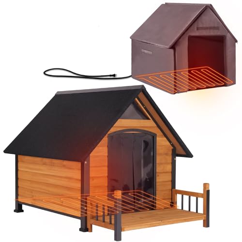 Aivituvin Heated Dog House Outdoor 50.9' Large Dog Kennel with Metal Frame Insulated Indoor Dog Cage for Small Medium Large Dogs with Heater and Insulated Liner