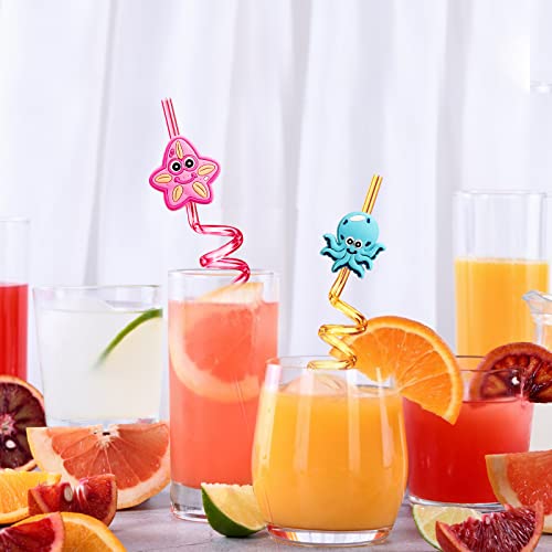 24 Under The Sea Party Favors Sea Creature Animal Drinking Straws Goodie Gifts For Kids Ocean Birthday Party Supplies, Under The Sea Party Supplies With 2 Pcs Cleaning Brushes #TOP3