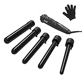 MQB 5 in 1 Curling Iron Curling Wand Hair Curler Set with 5 Interchangeable Ceramic Barrels and Heat Protective Glove - Black