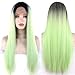 Produktbild ATAYOU® Damen Lange Gerade Süße Mode Schwarz Grün Ombre Lace Front Perücken Lange Natürliche Gerade Hitzebeständigkeit Synthetische Faser Teile Glueless Lace Front Perücken für Frauen