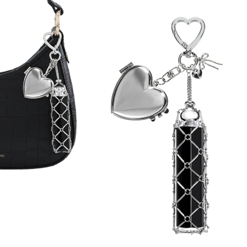 Image of Tarini Lipstick Holder Keychain with Mirror, Metal Mesh Bag Lip Balm Holder Keychain with Chain, Portable Lip Gloss Storage Organizer for Women Girls, Cute Makeup Pouch Bag Charm for Purse Backpack