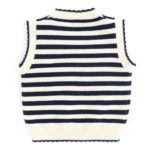 Girls Crew Neck Sweater Vest with Bow Striped Sleeveless Knit Sweater Pullovers Sweater for 3T-8T2