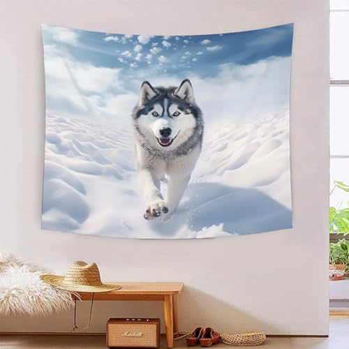 Tapisserie Husky 3D grand format tissu décoration murale