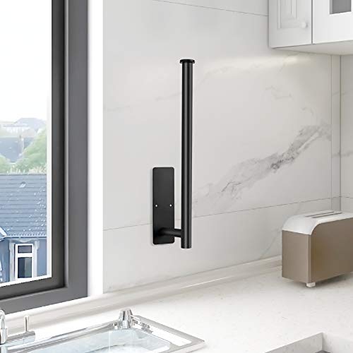 Foto von Deymogs Küchenrollenhalter Schwarz, Küchenrollenhalter Ohne Bohren, Küchenrollenhalter Wand Edelstahl für Speisekammer, Waschbecken, Badezimmer, Rechteck 33,7cm