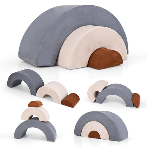 INFANS Climbing Toys for Toddlers, 3pc Foam Climbing Blocks Rainbow Shaped Indoor Play Set, Soft Equipment Modulars Rainbow Crawling Tunnel Playroom Couch for Children Playroom Baby (Grey)