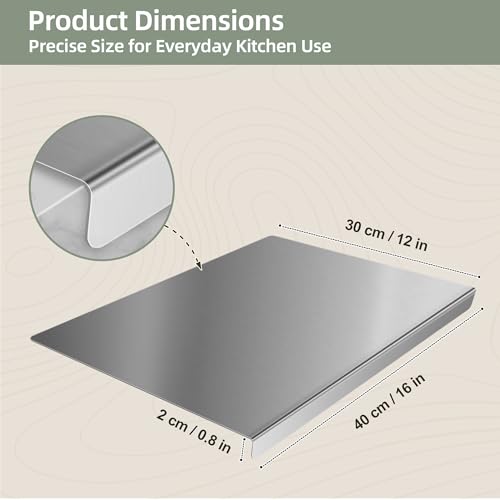 Tabla de cortar de cocina acero inoxidable de 40x30 cm con borde anticaída para encimeras 3