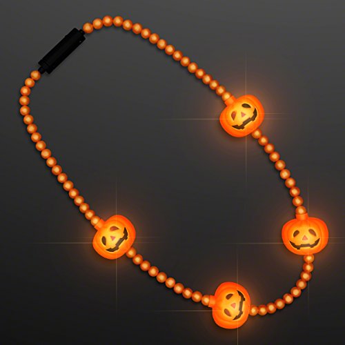 FlashingBlinkyLights LED Pumpkin Light Up Beads Necklace, Fun Halloween Jewelry