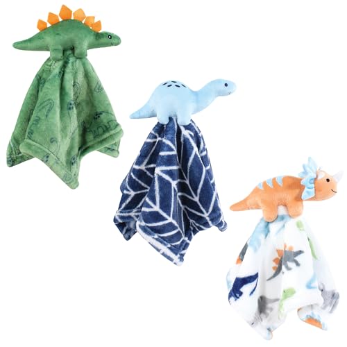 Image of Hudson Baby Unisex Baby Animal Face Security Blanket, Dinosaurs 3-Pack, One Size