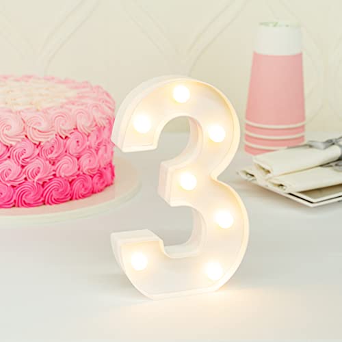 Image of Restaurantware-Illumify 7.1 x 1.2 x 8.7 Inch Light Up Number, 1 Durable Marquee LED Light - Number 3, Touchproof, White Plastic Party Digit Sign Accent, Keyhole Slot, For Weddings, Or Special Events