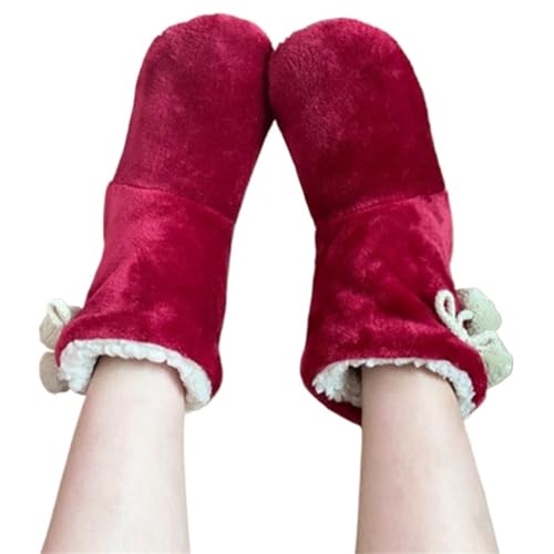 Calcetines para estar en casa y dormir suaves de felpa roja unisex 2