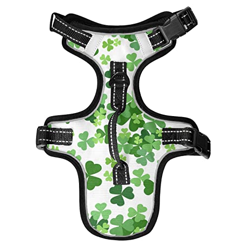 Oyihfvs St Patrick's Day Seamless Shamrock Clover Green Lucky Leaves Dog/Cat Vest Harness, Reflective Adjustable Antiskid No Pull Pet Harness with Leash Clips Easy Control Handle for Cats Dogs M