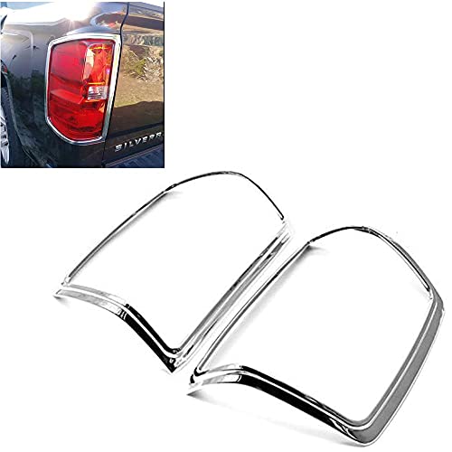 S SIZVER Signature Triple Chrome Plated 2pcs Tail Light Outer Trim Compatible With 2014-2018 Chevy Silverado 1500 2500 3500