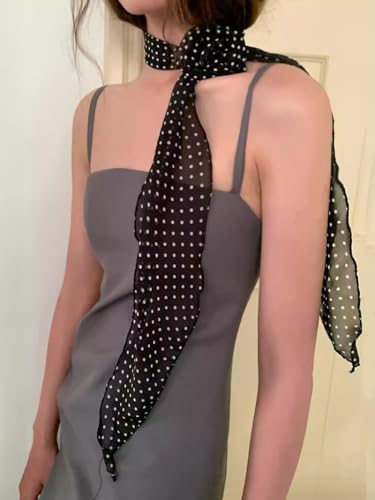 Thin Triangle Scarf Y2k Skinny Scarf for Women Leopard Print Polka Dot Scarf Boho Aesthetic Accessories2