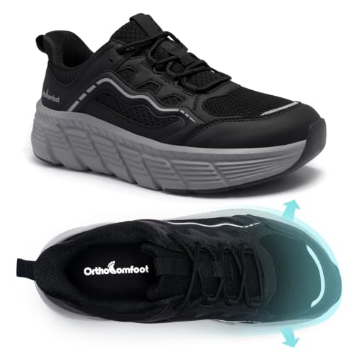 Men's Orthopedic Diabetic Wide Tennis Shoes: Fit Orthotic Plantar Fasciitis Arch Support Overpronation Arthritis Walking Shoes, City Sightseeing Cross Travel Comfort Athletic Sneakers Black Size 12