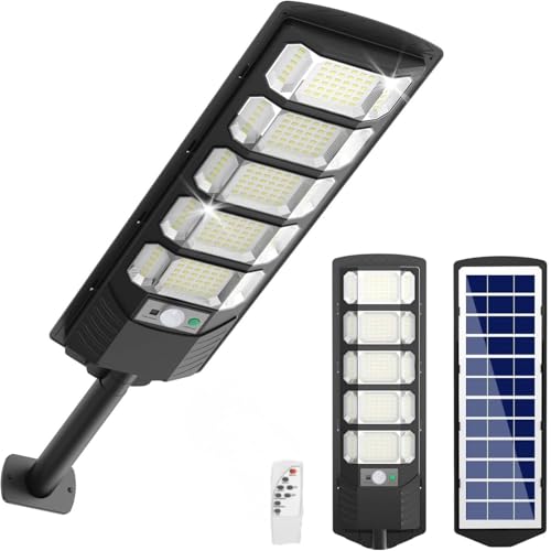 Image of LITVERSE 300W Solar Wall Mount Street Light, IP67 Waterproof with Remote & Motion Sensor. Dusk to Dawn 6500K Cool White LED Flood lamp, Durable ABS Alloy Body for Home, Garden, Yard, gate & Parking