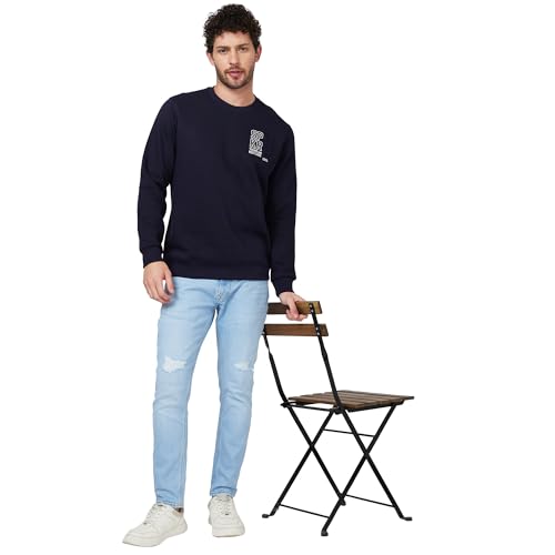 Image of Spykar Blended Slim Fit Round Neck Full Sleeve Sweatshirt for Men
