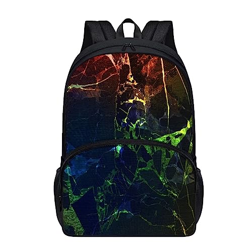 AmzPrint Red Green Blue Marble Backpack For Girls Kids 17 Inch Backpack Lightweight Bookbags For Elementary Middle School